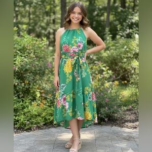 The Children’s Place High Low Halter Floral Green Size M 7/8 Girls